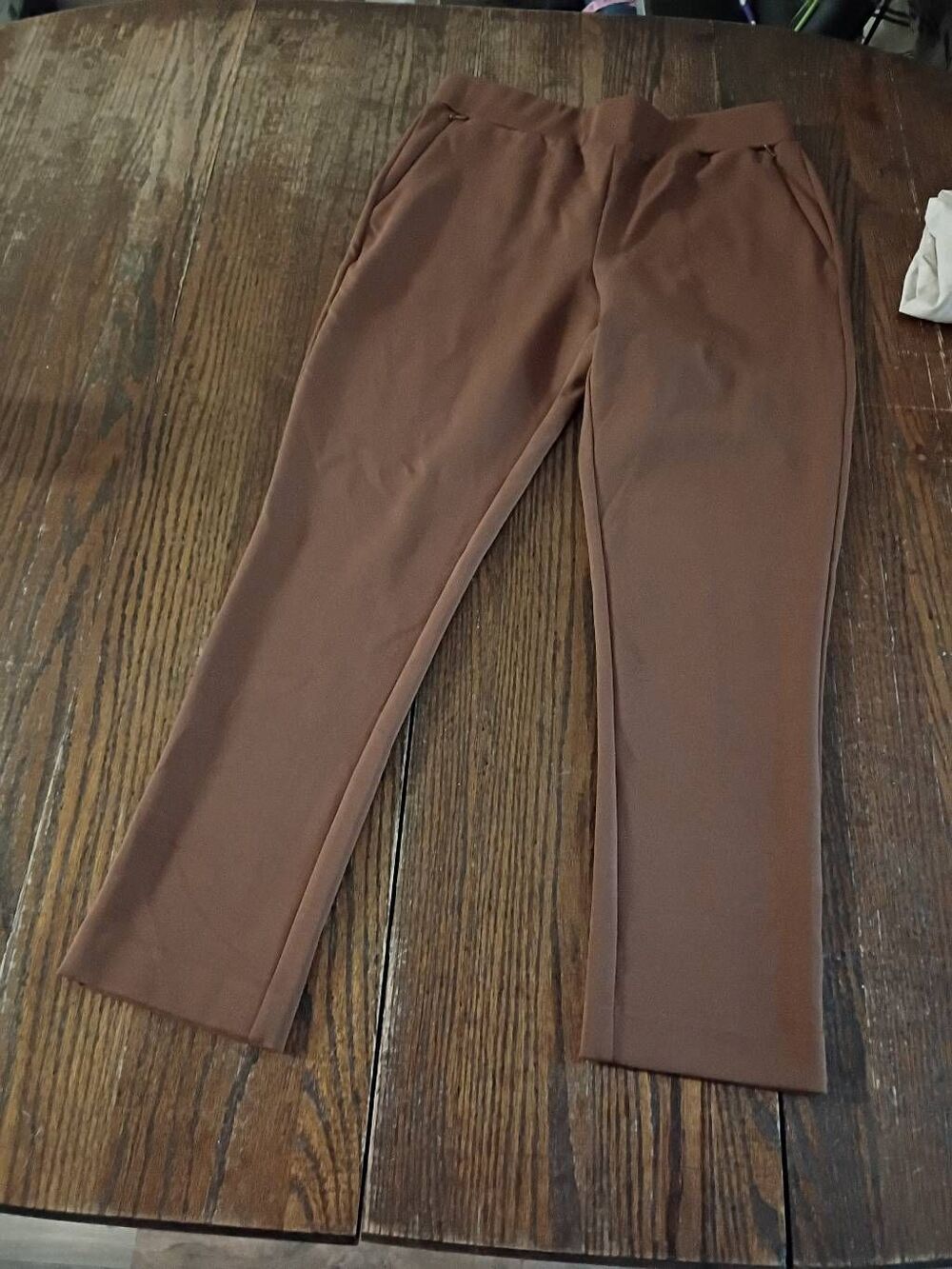 Small Susan Graver Weekend Brown Elastic Waist Pull On Casual Pants with Pockets